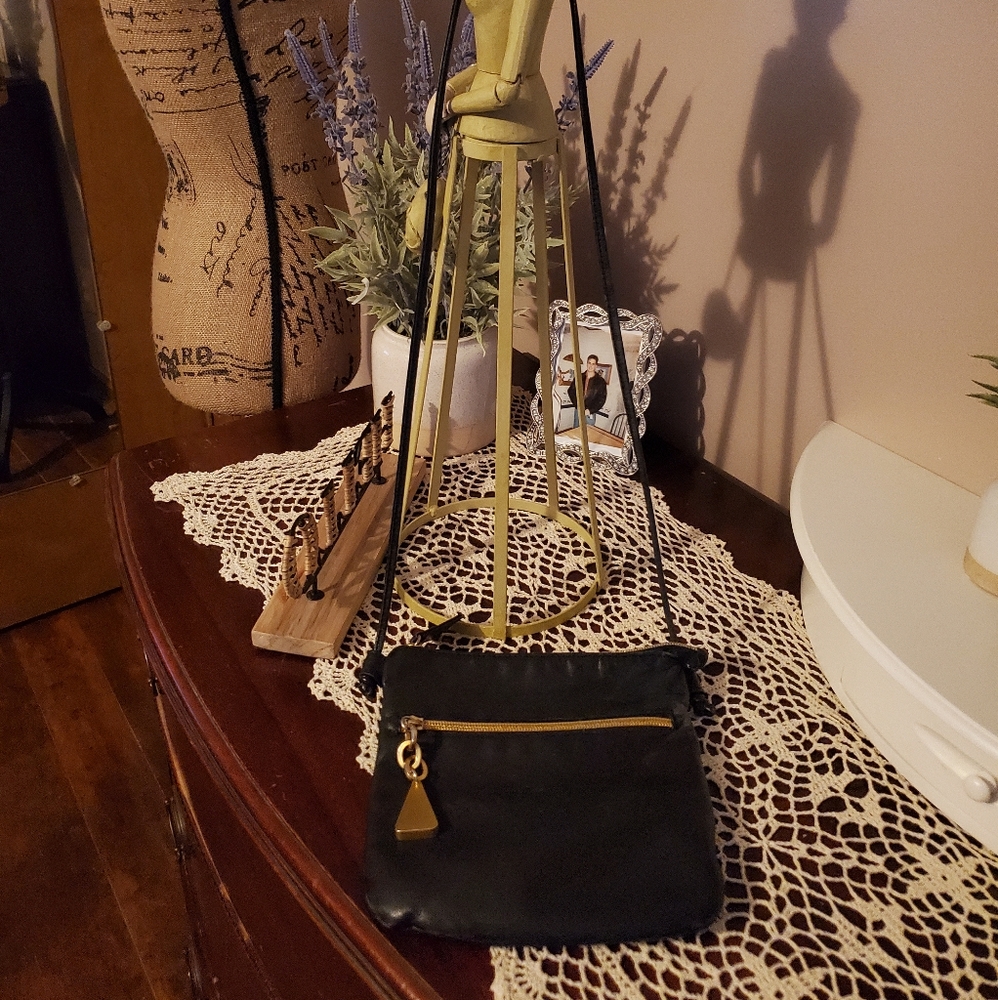 Sharif® Black Leather Crossbody Bag